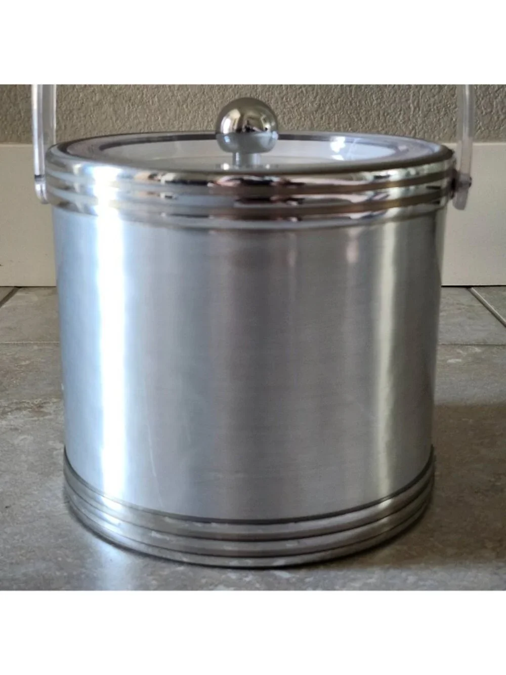 Vintage MCM Georges Briard Brushed Silver Tone Ice Bucket With Lid And Handle